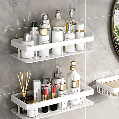 Aluminum Alloy Bathroom Shelf - No Drill Kitchen and Shower Storage Organizer, Wall Mounted Accessory Shelf