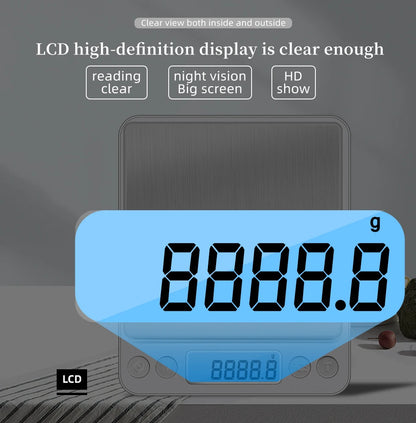 Digital Kitchen Scale Precision Scales - 3Kg/500G Capacity, 0.01g Accuracy, Jewelry Weighing for Food Diet, LCD Electronic Measuring Balance