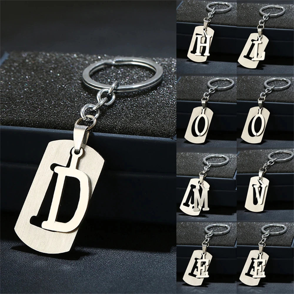 DIY Stainless Steel A-Z Letter Keychains - 26 Letters Charm Keychain for Men and Women, Ideal Couple Gift and Car Key Ring