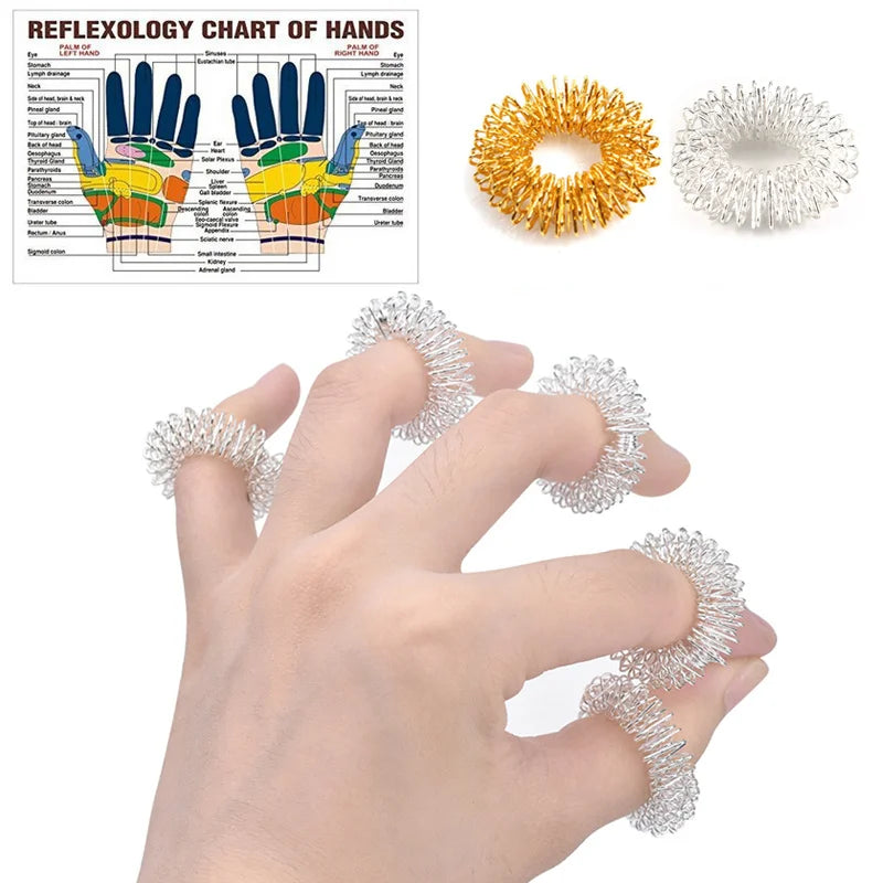 10pcs/Lot  Finger Massage Sujok Ring - Acupuncture Ring for Health Care Body Massage - Chinese Medicine, Gold Color