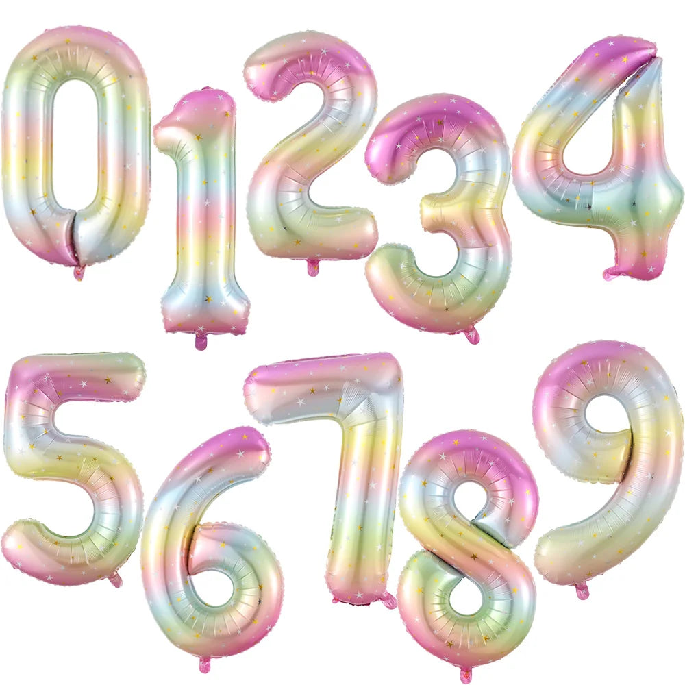 40-Inch Gradient Number Foil Balloon (0-9) - Unicorn Theme, Perfect for Birthdays, Baby Showers, Weddings - Ideal Party Decoration and Kids' Gift