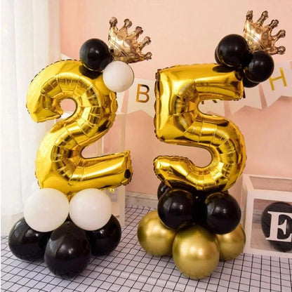 Chrome Gold and Black 32-Inch Number Foil Balloons – Happy Birthday Party Decorations for Boys and Girls ( Ages 1-9 )