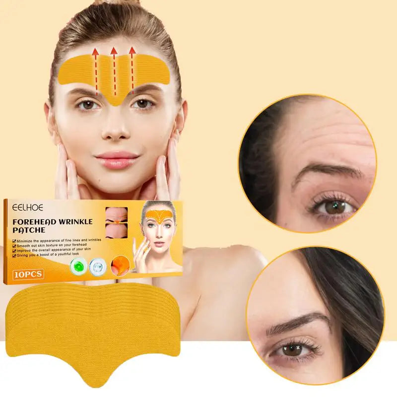 10pcs Anti-Wrinkle Forehead Gel Patches - Firming Mask for Frown Lines, Face Skin Care Stickers with Collagen, Natural Anti-Aging Solution