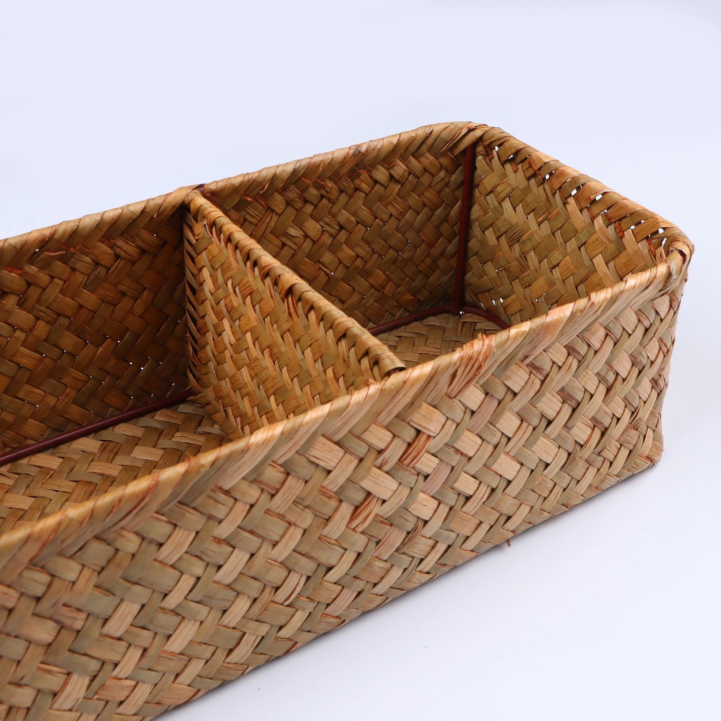 Hand Woven Storage Baskets with Lid - Rectangular Dust-Proof Clothing Storage Box, 3-Grid Wardrobe Container for Sundries Organizer