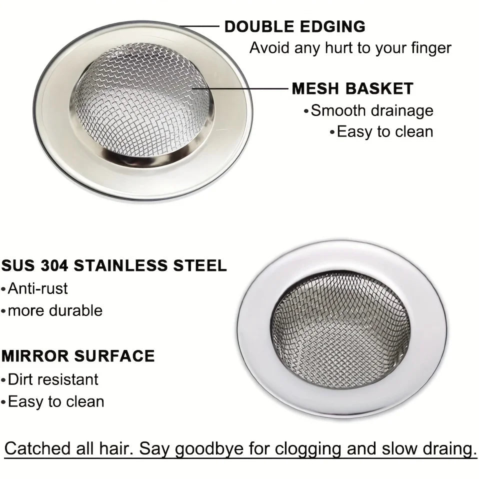 2pcs Stainless Steel Bathtub Strainers - Bathroom Sink Hair Catchers, Shower and Laundry Drain Protectors