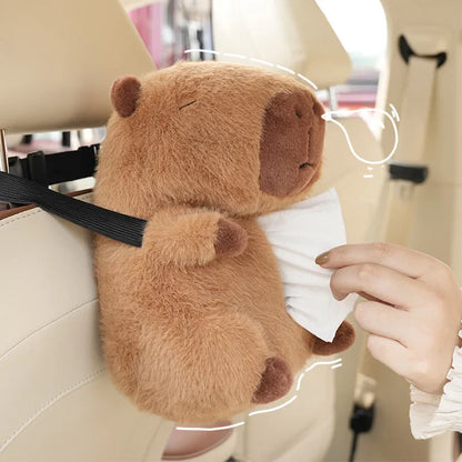 Capybara Plush Car Tissue Box: Backseat Hanging Tissue Bag Holder for Auto Interior Decoration | Cute Car Accessories