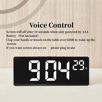 Voice Control Digital Alarm Clock - Temperature Display, Dual Alarm, Snooze - Desktop Table Clock with Night Mode - 12/24H LED Watch