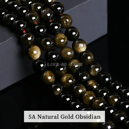 Golden Obsidian Bead Set - Natural Stone Spacer Beads in Iridescent Round Cut, 4mm-12mm Sizes for DIY Jewelry, Bracelets and Necklaces