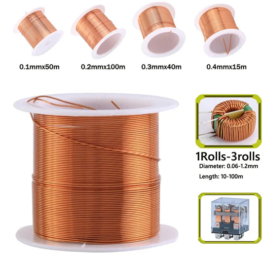 1-3 Rolls Copper Lacquer Wire | Magnet Wire Enameled Copper | Winding Wire Coil | Cable Copper Wire