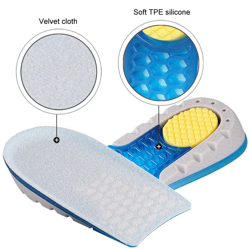 High-Quality TPE Heightened Insoles: 1-3cm Lift, Silicone Gel Heel Pads for Men and Women - Invisible Height Increase