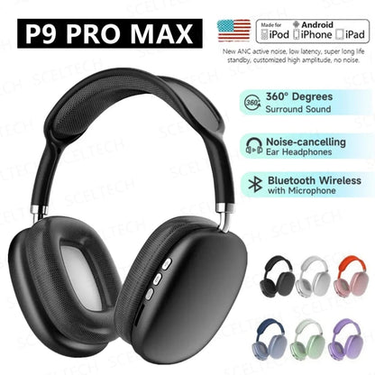 NEW P9 Pro Max Air Wireless Bluetooth Headphones – Noise Cancelling Earphones with Mic, Over-Ear Sports Gaming Headset for Apple