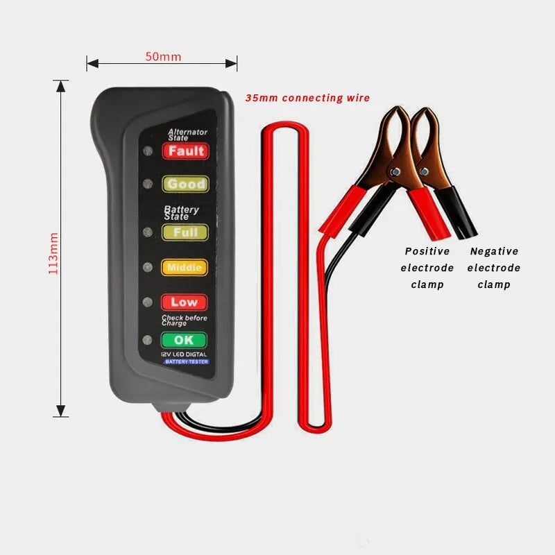 Automobile Battery Tester - ABS Display for Car and Motorcycle Batteries, Red Yellow Green Indicator, 12V Battery Level