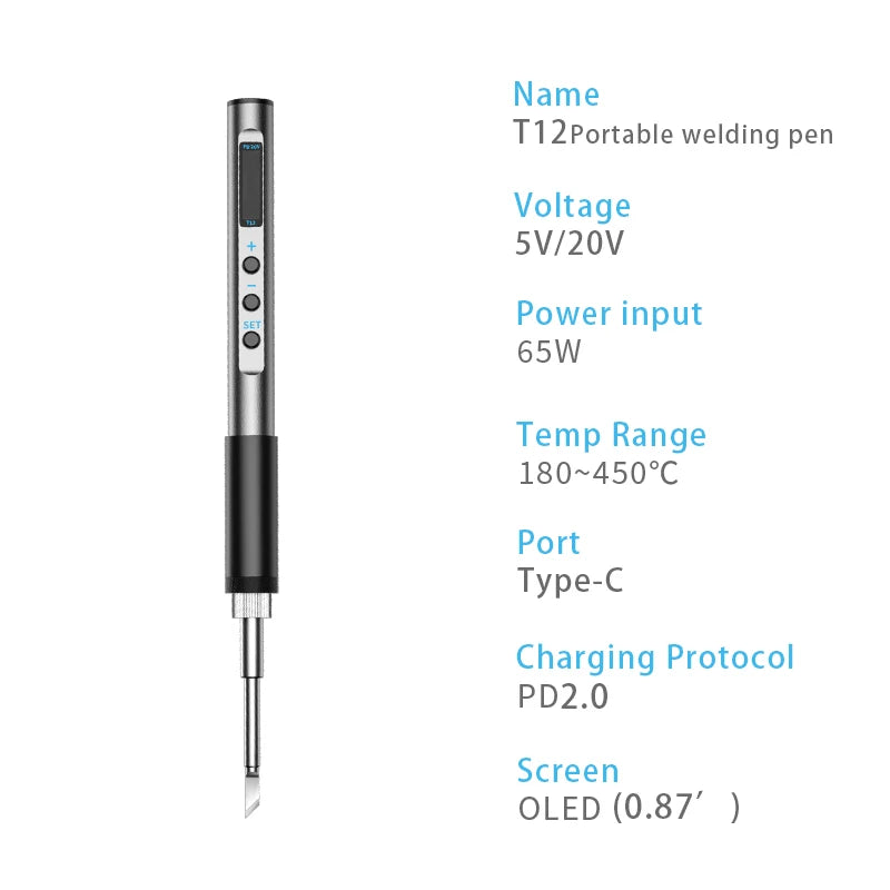 Portable T12 Electric Soldering Iron - 65W PD, 72W DC, CNC Metal Body, Adjustable Temperature Solder Welding Station - Fast Heating Tool