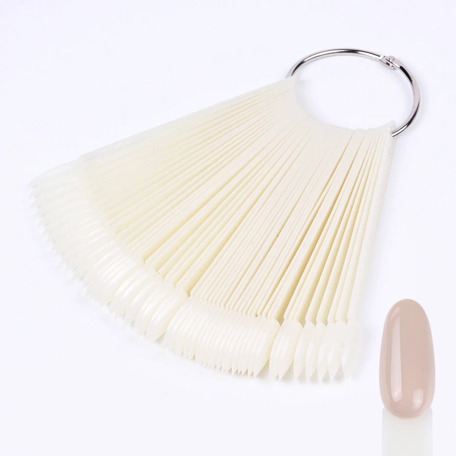 50pcs Oval Fan Style False Nail Display Tips - Clear Nature Color Chart for UV Gel Polish Swatch - Manicure Practice Tools