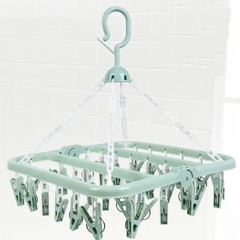 Multifunctional 36-Clip Drying Rack - Folding Plastic Hangers for Lingerie, Socks, and Clothes