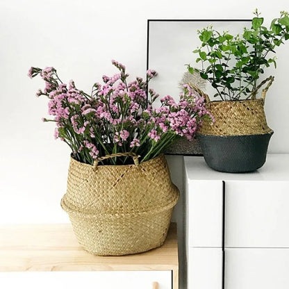 Versatile Seaweed Wicker Basket - Rattan Hanging Flowerpot & Dirty Clothes Storage Solution - WF1015