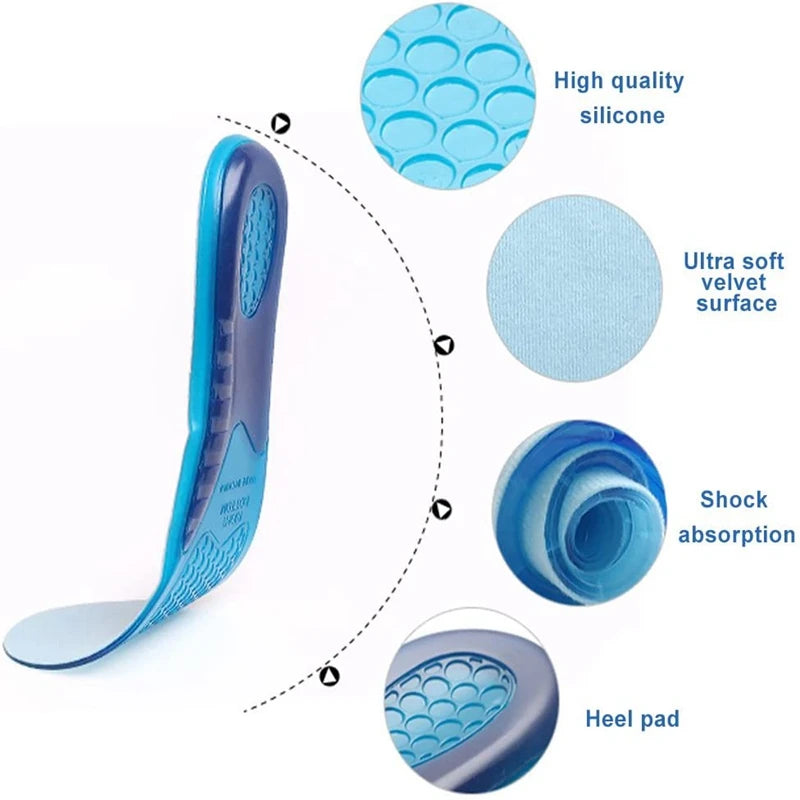 Orthotic Arch Support Insoles: Silicone Soft Shoe Inserts for Men & Women - Anti-Slip Sport Templates