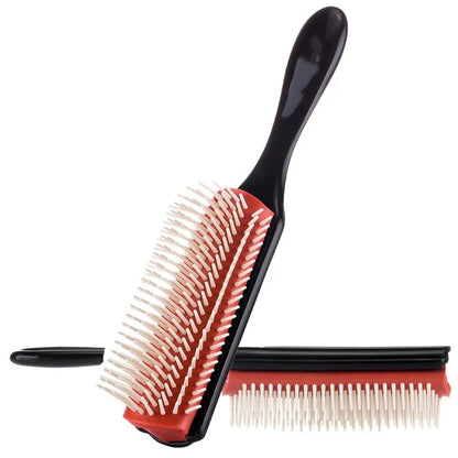 9-Row Detangling Hair Brush: Denman Detangler & Scalp Massager for Straight, Curly, Wet Hair - Professional Hair Comb