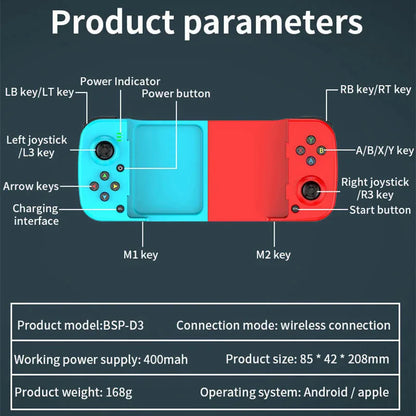 Wireless BT 5.0 Game Controller – Stretchable Joystick for Mobile Phones, Android & iOS, Compatible with PS4, Switch & PC