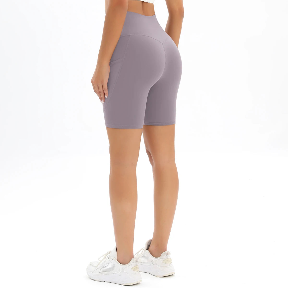 Breathable Fitness Shorts for Women: High Waist Yoga & Cycling Pants with Pocket - No Awkward Lines