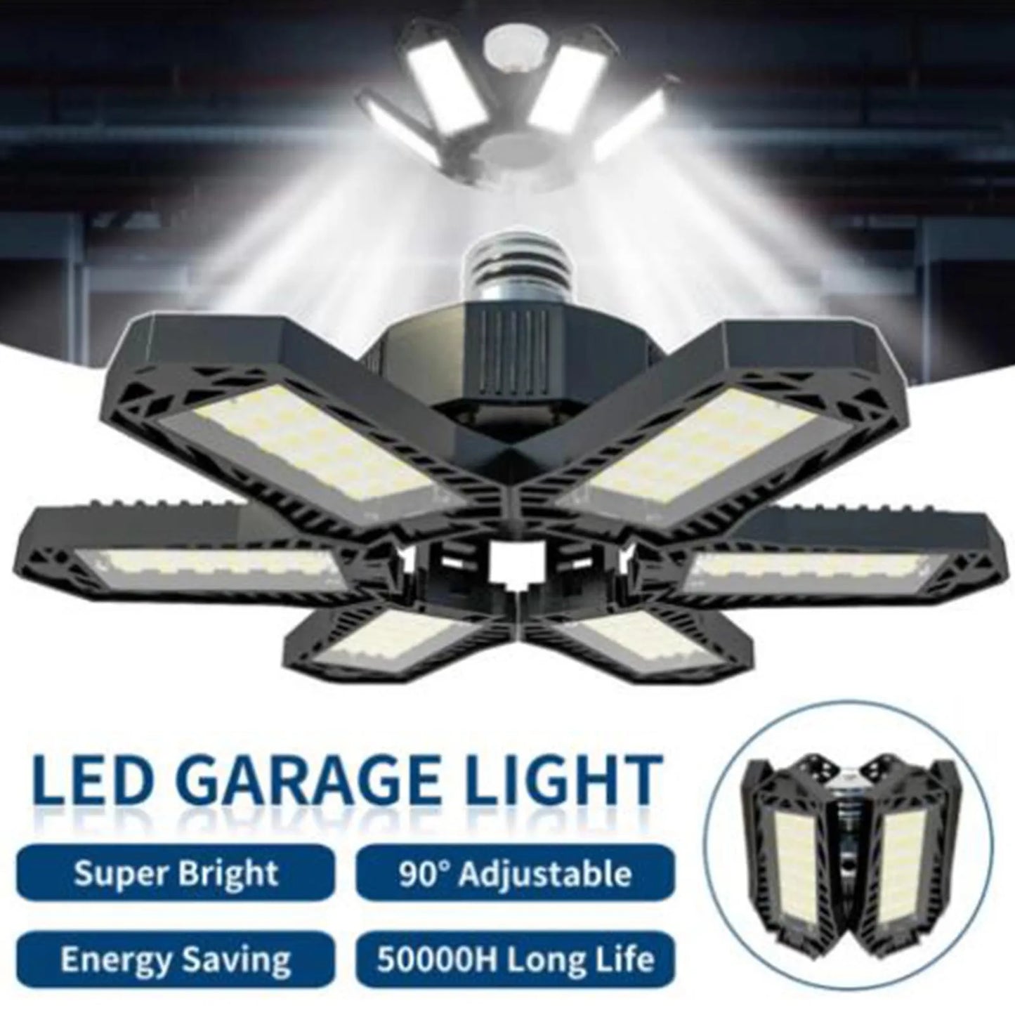 Adjustable Panel LED Garage Light: Deformable Night Lamp for Workshop, Warehouse, Shop - E26/E27 Ceiling Lighting Solution