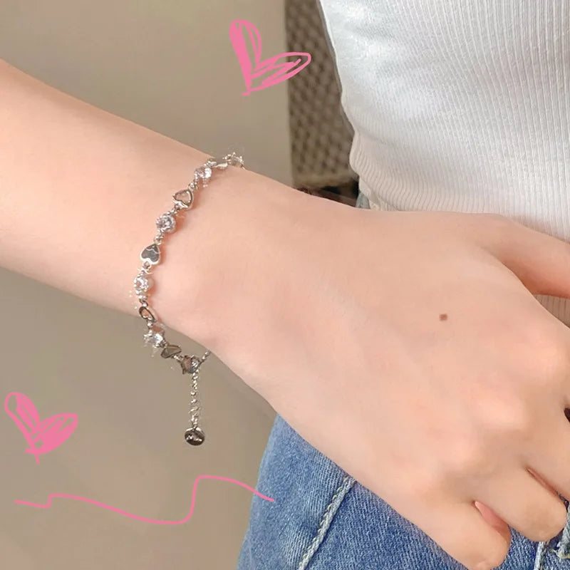 Sparkling Y2K Zircon Ins Bracelet: Korean Fashion Delicate Chain with Hollow Heart - Perfect Party Jewelry Gift for Women & Girls