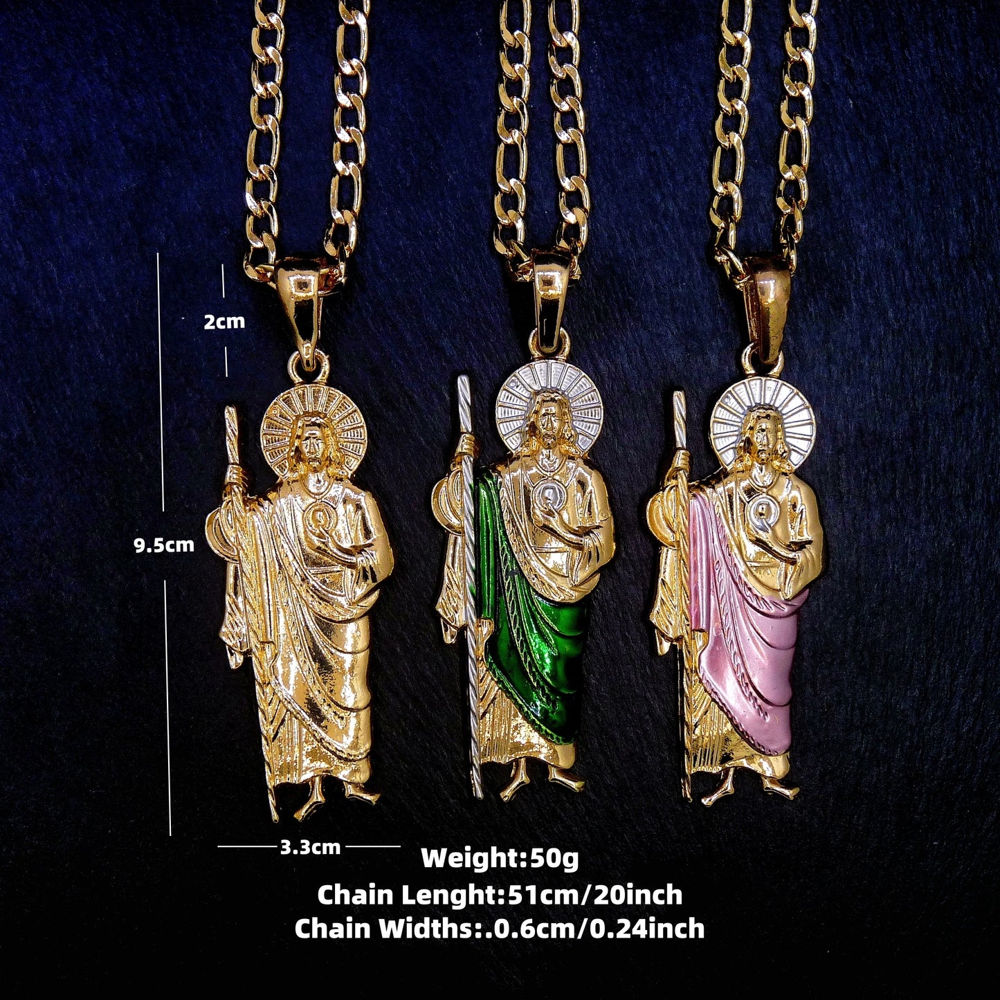 14k Gold-Plated St. Jude Pendant Necklace – Figaro Chain Religious Jewelry for Men and Women