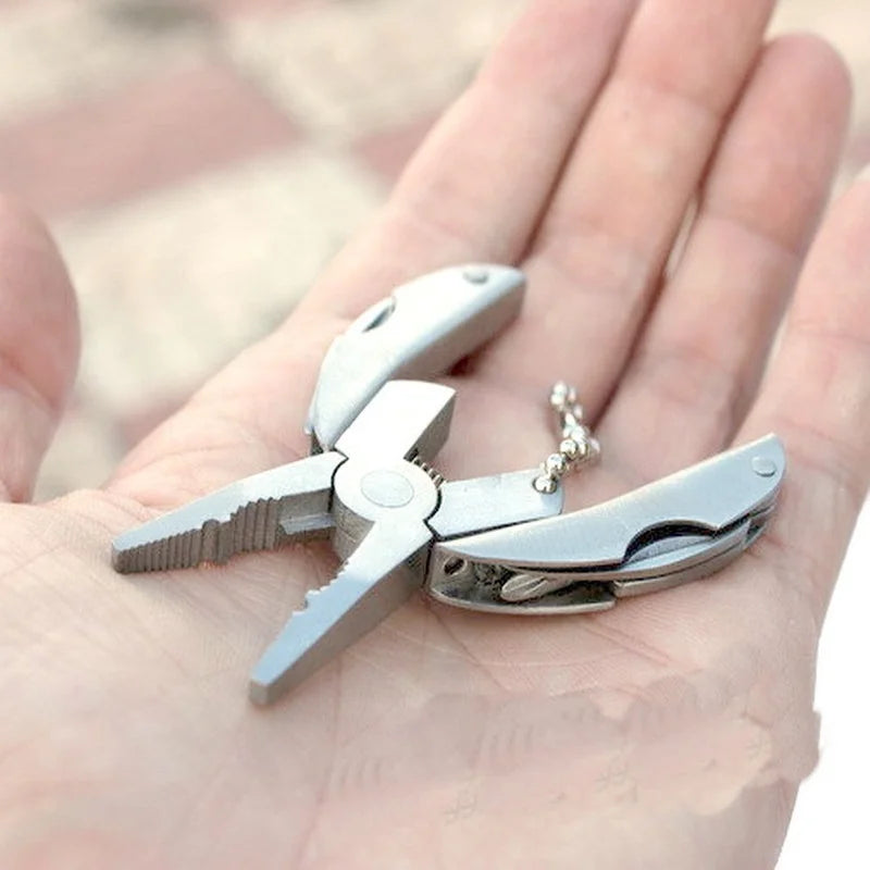 Compact Stainless Steel Multi-Tool - Portable Outdoor Keychain with Pliers, Knife, Screwdriver for Versatile Use