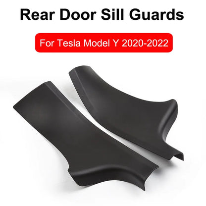 2pcs Rear Door Sill Guards for Tesla Model Y - ABS Inner Protector Plate Cover Trim, Car Anti-Dirty Bumper Welcome Pedal Kick Pad