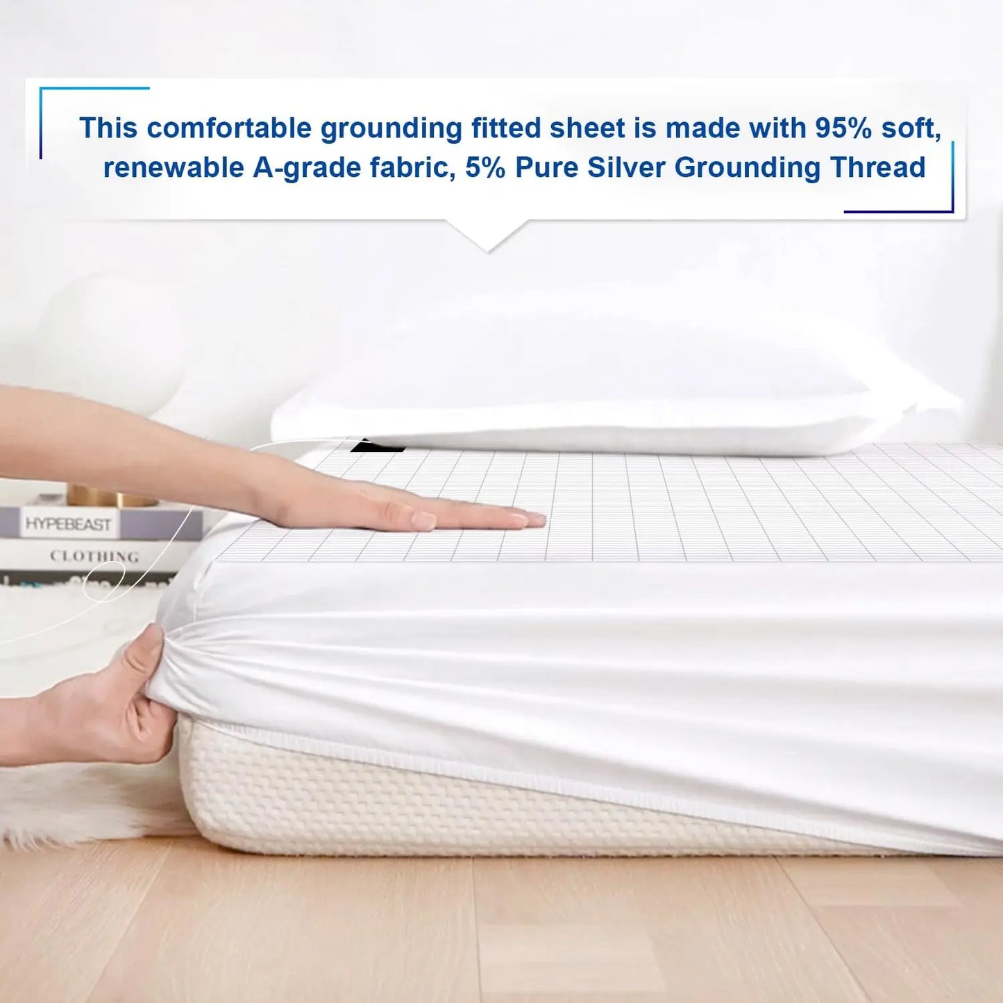 MAXSHARER Earthing Fitted Sheet - Organic Cotton with Conductive Silver Fiber for Natural Wellness