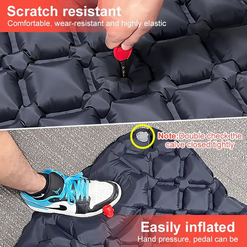 Ultralight Inflatable Camping Mattress with Pillows - Outdoor Sleeping Pad with Built-In Inflator Pump - Perfect for Hiking and Camping