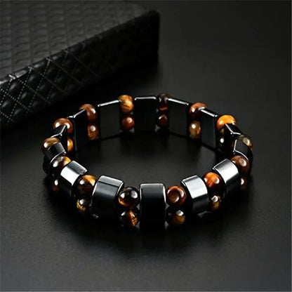 Natural Stone Double Layer Tiger Eye Bracelet - Magnetic Therapy Lymphatic Detoxification, Weight Loss Jewelry for Men and Women