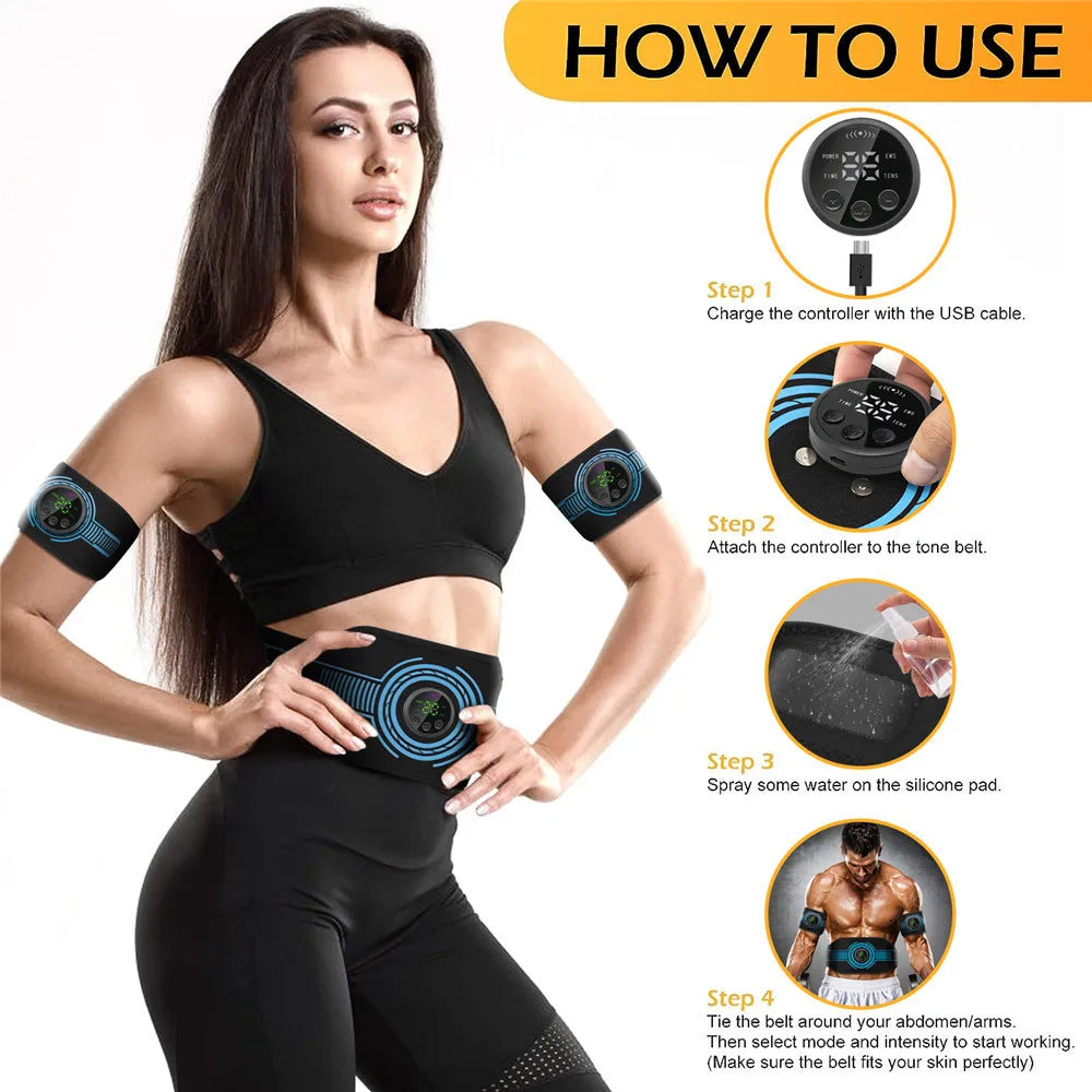 EMS Muscle Stimulator Abdominal Toning Belt - Abs Muscle Toner for Home Gym Fitness Training - Body Slimming for Belly, Waist, Arms, Legs - Weight Loss Aid