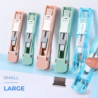 Mini Traceless Reusable Hand Clamp Stapler - Office & School Student Binder Binding Tool with Push Mechanism