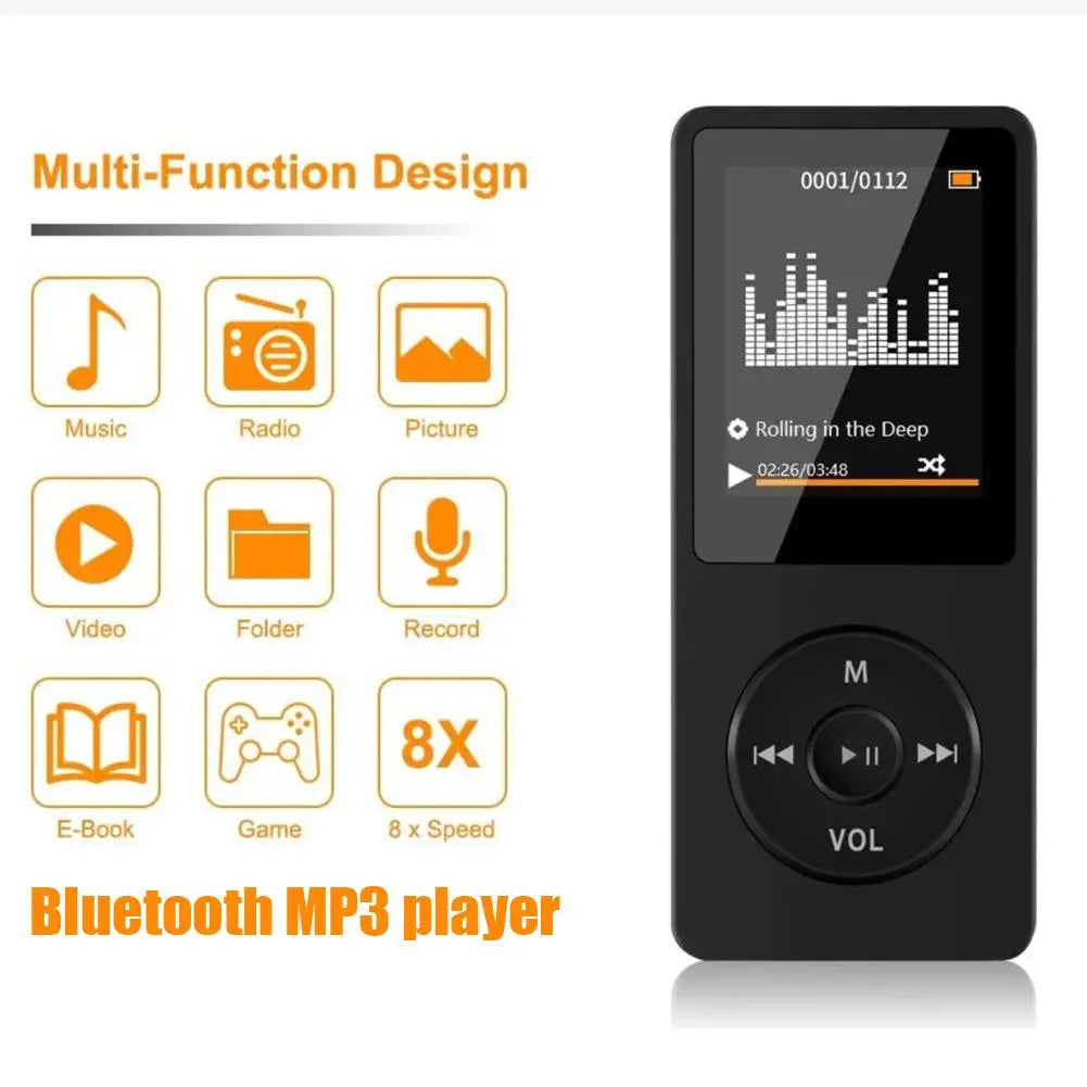 1.8'' Bluetooth MP3 Music Player – Portable E-Book, MP4, FM Radio, Games, Video, Picture, Ultra-Thin Student MP3 Recording Pen