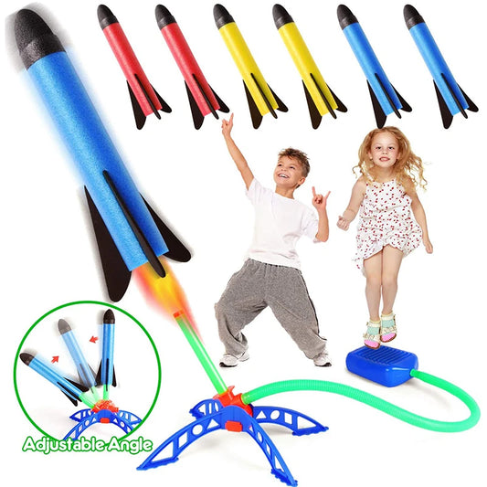 Kid Air Rocket Foot Pump Launcher - Outdoor Air Pressed Stomp Soaring Rocket Toy Set for Children, Jump Sport Games