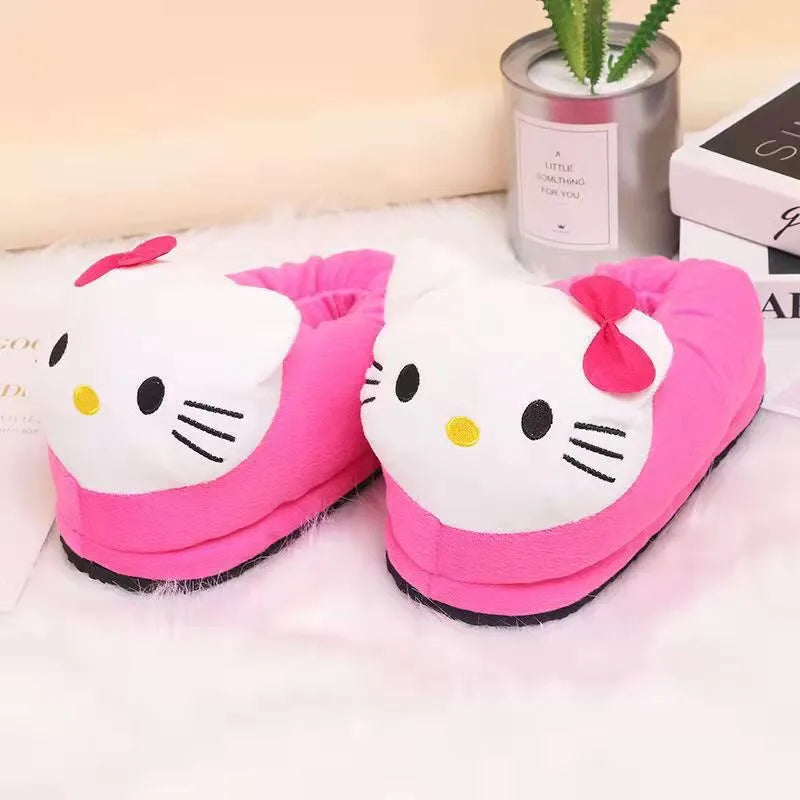 Sanrio Hello Kitty Big Head Plush Slippers - Winter Cotton Cartoon Y2K Slippers for Dorm and Home Comfort