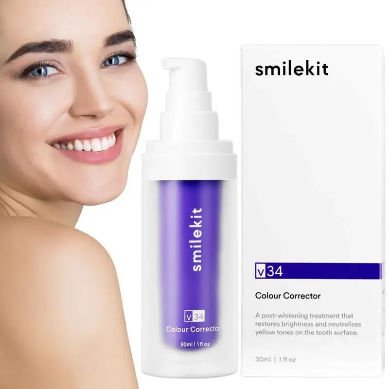 V34 SMILEKIT Purple Whitening Toothpaste - 30ml Stain Removal and Yellowing Reduction for Teeth and Gums, Fresh Breath and Brightening Care