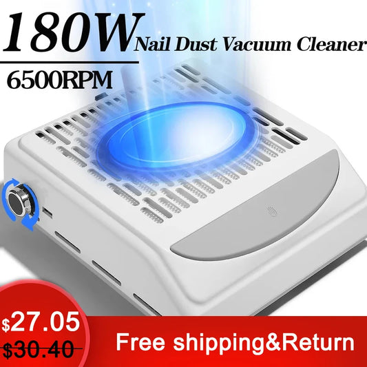 180W Nail Dust Extractor Fan – Adjustable Suction Manicure Vacuum Cleaner with Filter for Nail Dust Collection