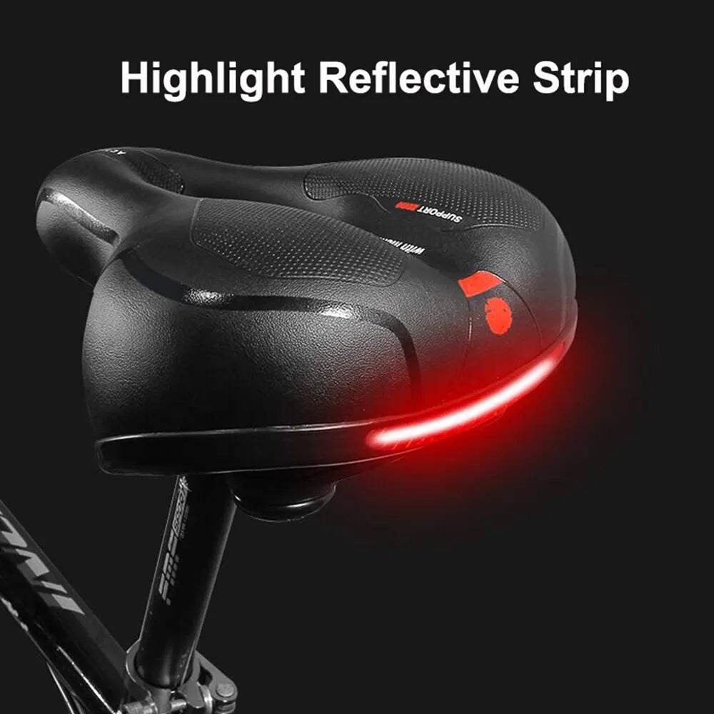 Breathable Hollow Bicycle Saddle - Shock Absorbing MTB Road Bike Seat for Men and Women, Comfortable Big Butt Bike Seat with Safety Warning