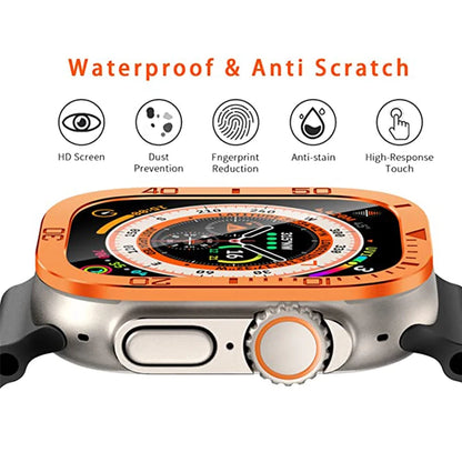 Screen Protector for Apple Watch Ultra 49mm - Metal Case Frame + Tempered Glass for iWatch Ultra 2 49mm Bezel Ring