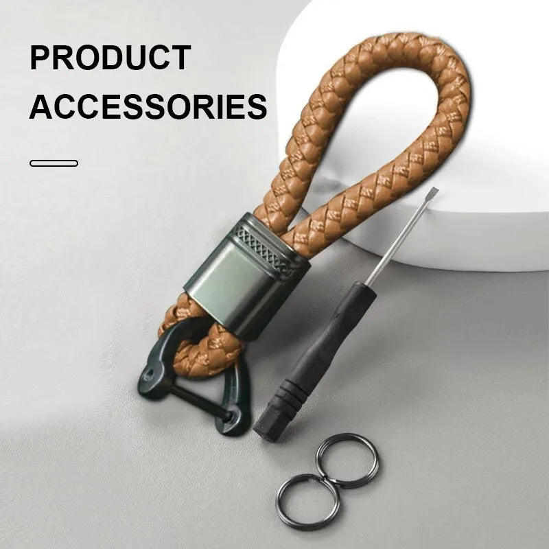 Hand-Woven Horseshoe Buckle Leather Rope Keychain Set | Fashionable Car Key Rings | Unique Key Accessory | Keyrings Gift Set