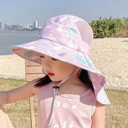 Protect Your Little Explorer: Children's Summer Sun Hat - Outdoor Neck and Ear Cover, Anti-UV Protection Beach Cap for Boys and Girls, Ideal Travel Flap Cap