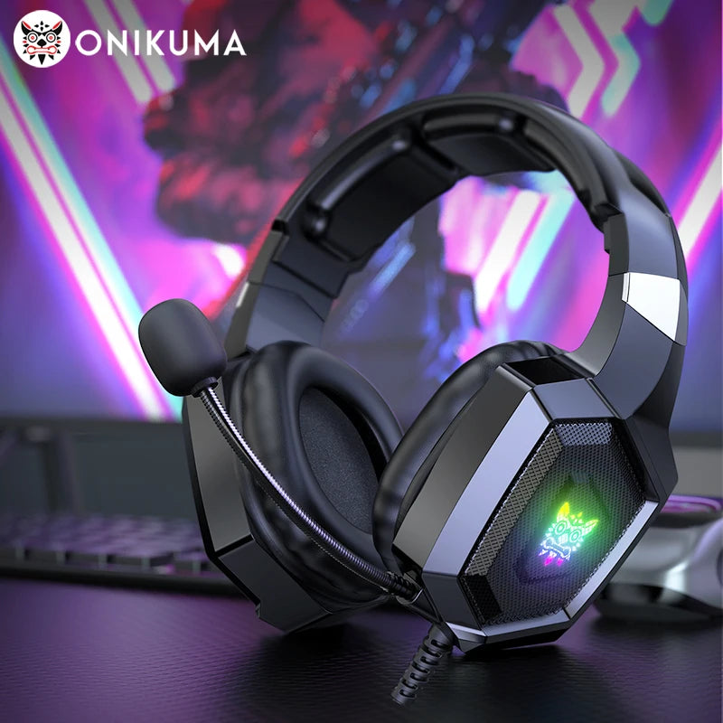 ONIKUMA K8 Gaming Headphones - Over-Ear Wired Headset with HD Mic, RGB Lights, Surround Sound for PC, Xbox Gaming