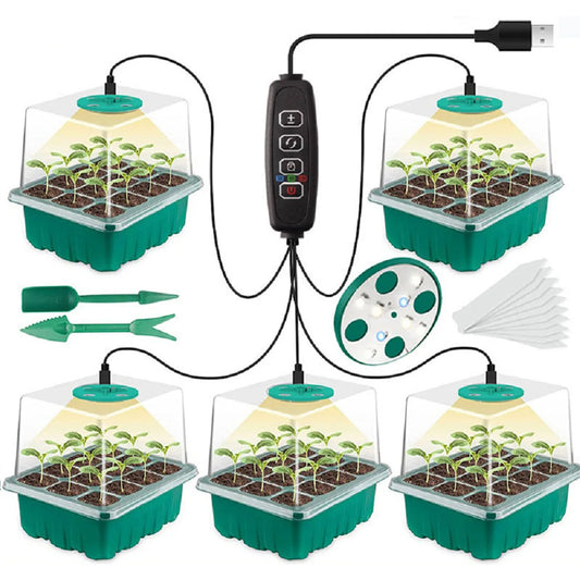 LED Nursery Pots with Grow Light - 12-Hole Plant Seed Starter Tray Kit with Timer Controller for Home Greenhouse