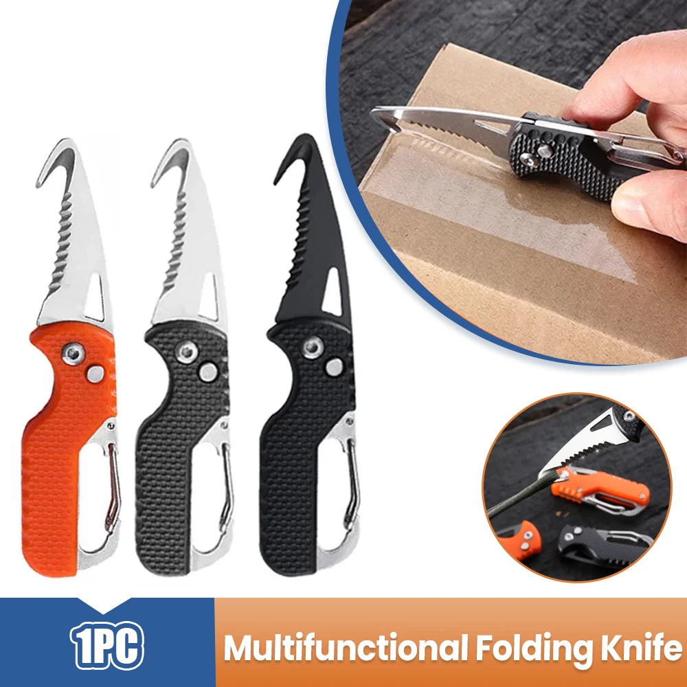 Portable Folding Knife - Stainless Serrated Hook Cutter | Express Parcel and Box Opener for Outdoor Camping and Survival