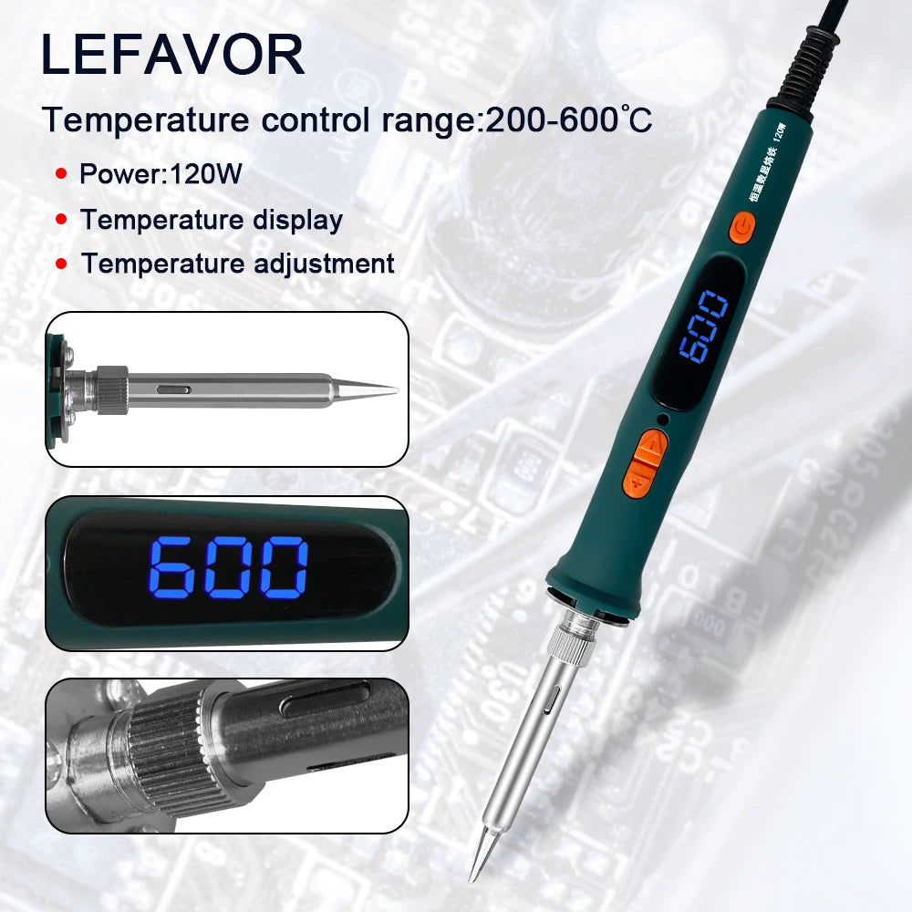 120W Digital Soldering Iron Kit - Electric Soldering Tool Set with Dual Calibration Temperature (200-600°C), Model 907S