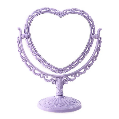 Heart Shape Desktop Makeup Mirror – Portable Double-Sided Handheld Cosmetic Compact for Women