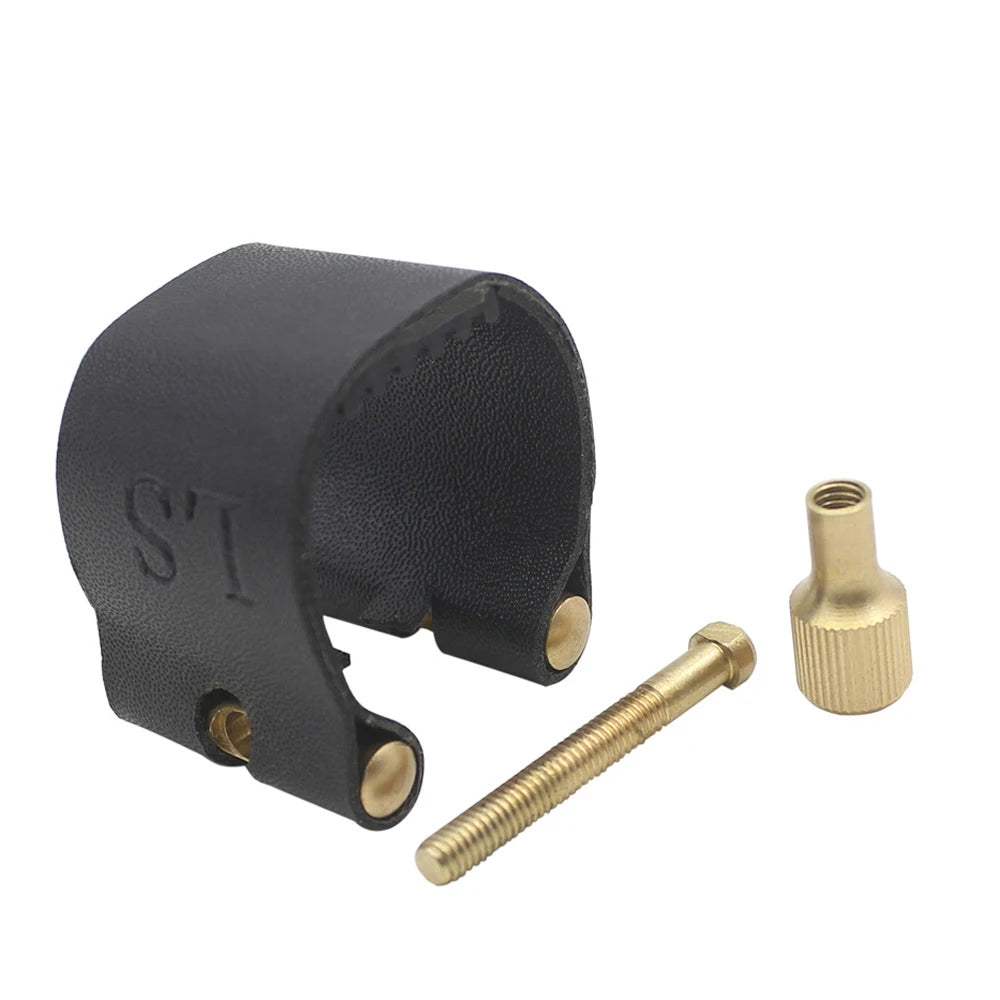 Alto Soprano Tenor Saxophone Clarinet Ligature & Cap Set: Sax Leather Buckle Clamp - Woodwind Instrument Accessory