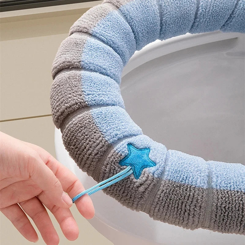 Knitted Warm Toilet Cover with Carry Handle | Thickened Star Design for All Seasons | General Purpose Toilet Seat Cover